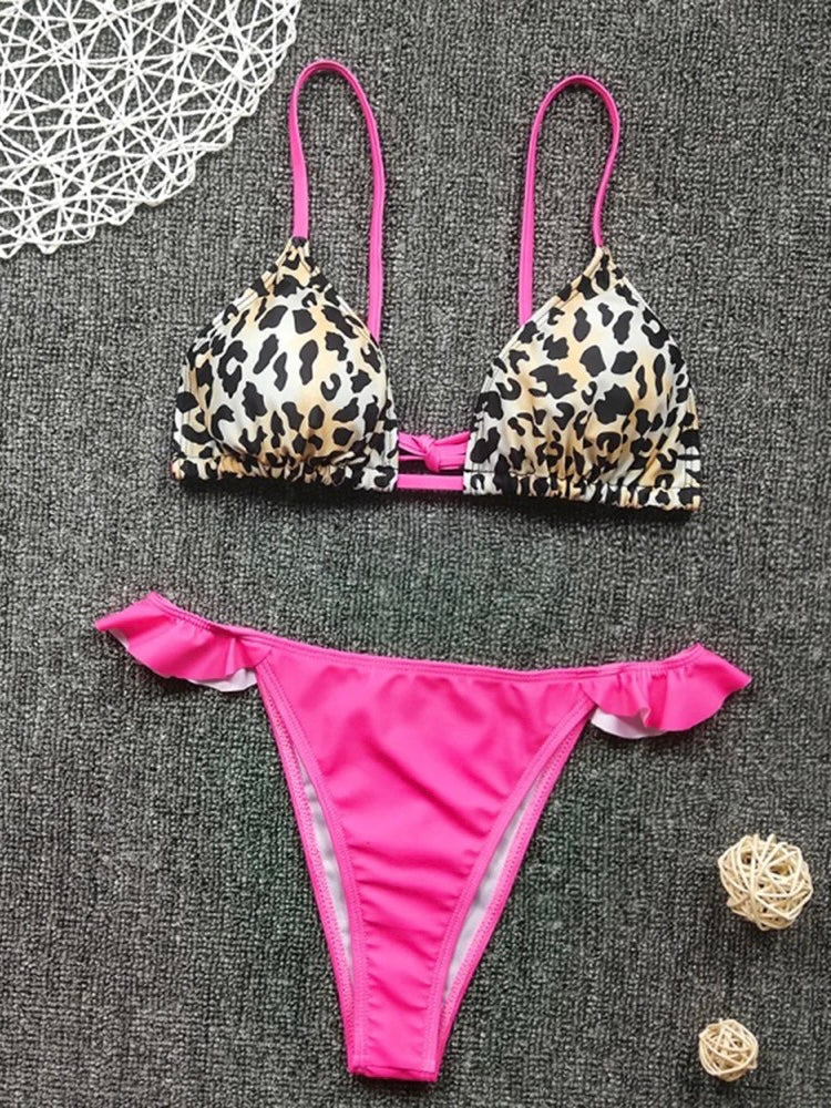 Bikini leopardato rosa neon
